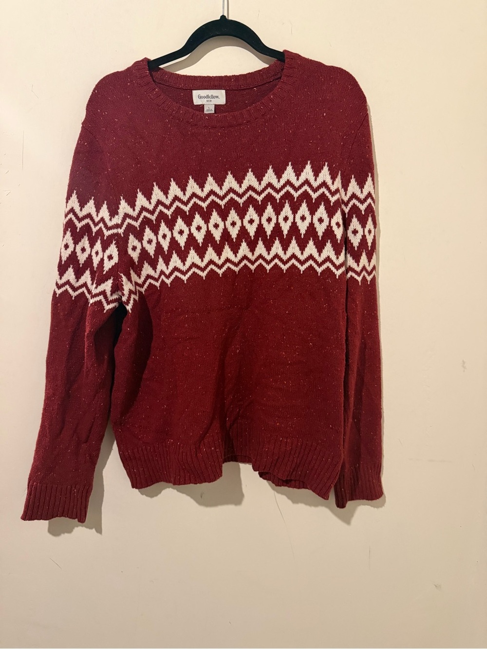 Goodfellow & Co Maroon Fair Isle Crewneck Sweater Size Large